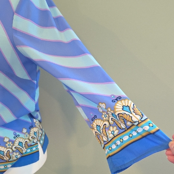 Bob Mackie Wearable Art Purple, Blue Gold And White Button-Down Tunic Women's M - Picture 5 of 10